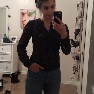 Black lace collar button down